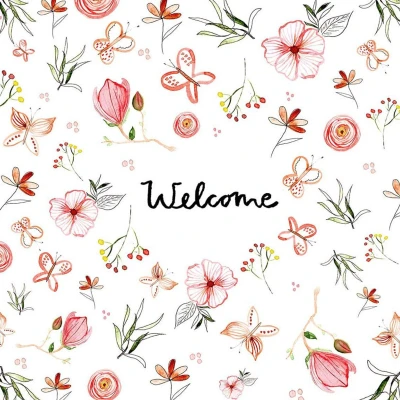 Afbeelding van 20 servetten spreuken Welkom om bloemen als tafeldecoratie. Papieren met motief. Ook voor decoupage en servettechniek 33 x cm