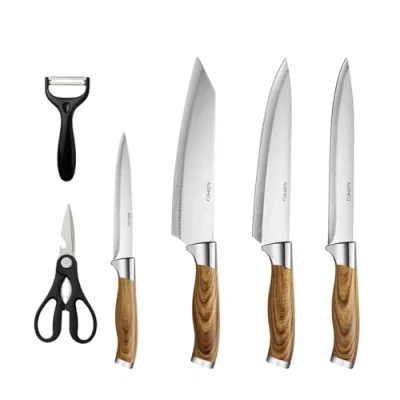 Afbeelding van AURMOO Keukenmessen, Set Professionele Mesen, Koksmessen Set, Messenset, 20cm Koksmes, Chef 18cm Universelele Messen, 15cm Keukenmes, Schilmes, Keukenschaar(6pcs)
