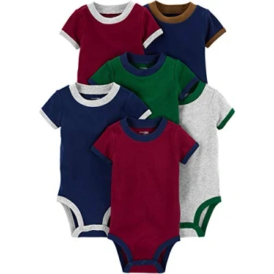 Afbeelding van Simple Joys by Carter&#039;s Rompertje met korte mouwen voor babyjongens (Pack van 6), Bourgondië/Groen/Marine, 6 9 maanden