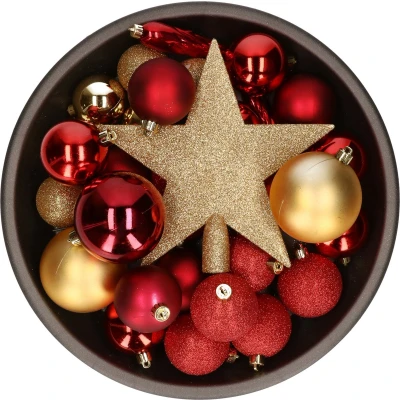 Afbeelding van Kerstballen met piek 33 stuks rood goud 5 6 8 cm