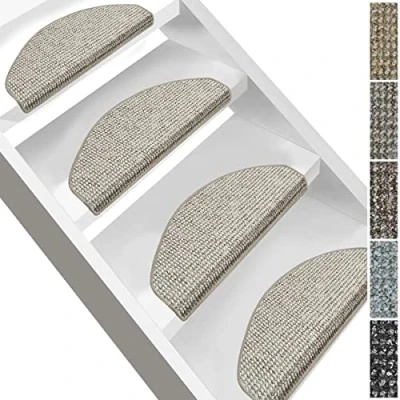 Afbeelding van casa pura Carlton Trapmatten, aantrekkelijke trapbescherming voor binnen, halfrond of rechthoekig (halfrond, 15 stuks, grijs beige gemêleerd)