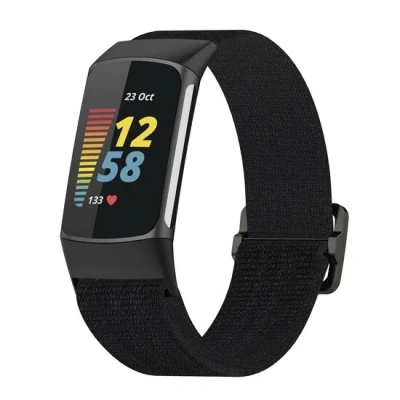 Afbeelding van Fitbit Charge 5 &amp; 6 Elastisch nylon bandje Zwart