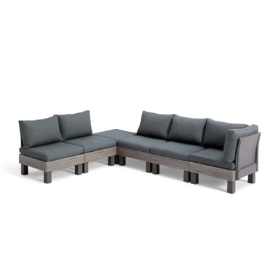 Afbeelding van Keter Signature Elements Loungeset 6 personen met groene kussens Cappuccino/Ashwood