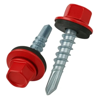 Afbeelding van 8 mm x 35 Dakschroeven, Zeskantkop, Zelfborend, Meerkleurig (RAL 3003 Robijnrood) Schroeven Met EPDM Afdichtring, Roestbestendige Verzinkte Geharde schroef (50 Stuk)