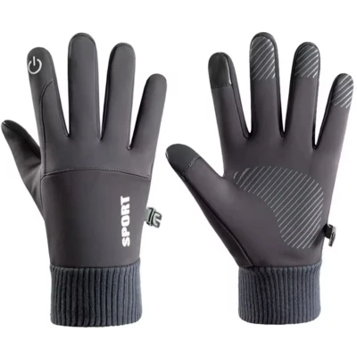 Afbeelding van Grijze tech Fleece handschoenen Toutchscreen tip Donkergrijs Sporthandschoenen Large 1 paar binnenvoering Warme CHPN