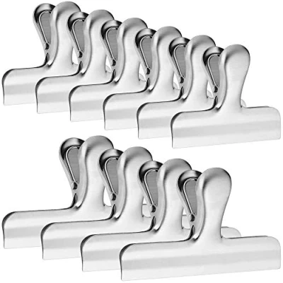 Afbeelding van 10 stuks roestvrijstalen zakclips, 3 inch en 4 breedte, YuCool Heavy Duty luchtdichte afdichting grip koffie voedsel zakklemmen voor kantoor keuken thuisgebruik