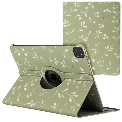 Afbeelding van iPad Pro 13 (2024) M4 Hoes: iMoshion 360 Draaibare Design Bookcase 2.0 Green Flowers Kunstleder Tablet Hoezen