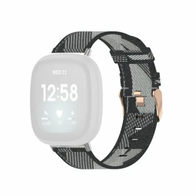 Afbeelding van Fitbit Versa 3/4 &amp; Sense 1/2 Canvas nylon bandje Grijs