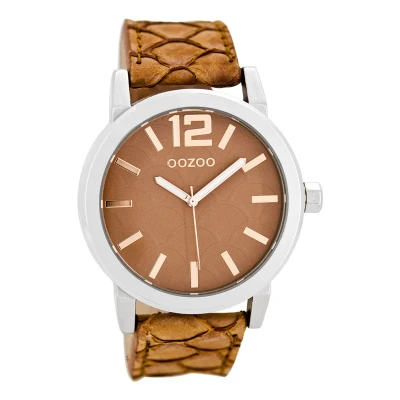 Afbeelding van OOZOO Timepieces Zilverkleurige horloge met roze leren band C7996
