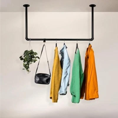 Afbeelding van RSR Hangers Kledingstang garderobe industrieel design voor plafond breedte 100 cm x hoogte 70 garderobestang kleedkamer slaapkamer hal inloopkast