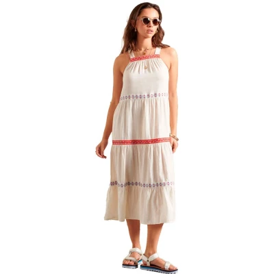 Afbeelding van Superdry Sleeveless Embroidered Jurk Beige M Vrouw