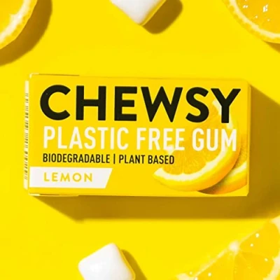 Afbeelding van Chewsy Lemon Natuurlijke en plasticvrije kauwgom Suikervrij aspartaamvrij 100% Xylitol tandvriendelijk Veganistisch 15 gram (Pak van 12, 120 stuks)