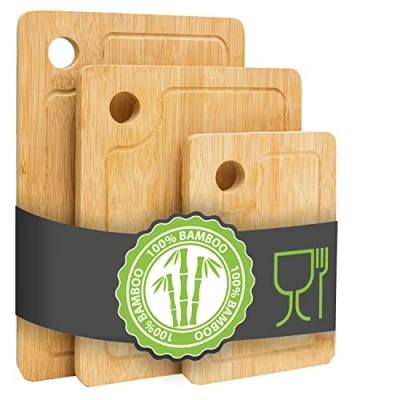Afbeelding van Dik &amp; Stevig: Massieve Bamboe Snijplank Set van 3 33x22cm Antibacteriële Houten met Sapgroef Kookplank Keukenplank Groentebord Serveerplank Ontbijtplank Kaasplank