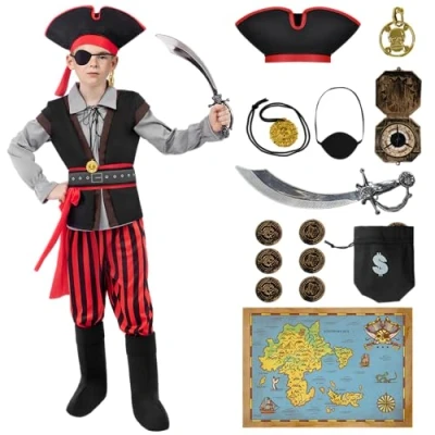 Afbeelding van Spooktacular Creations Halloween kostuum voor kinderen, piratenkostuum met accessoires party, piraten rollenspel (medium (8 10 jaar))