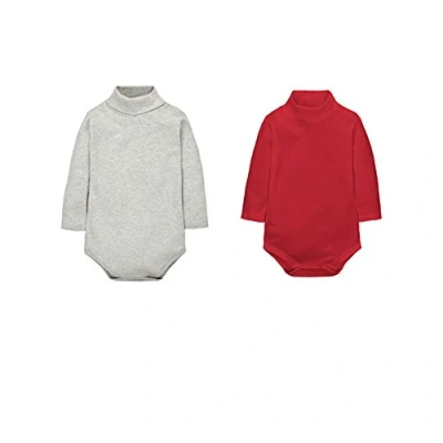 Afbeelding van CuteOn 2 stuks uniseks babyspeelpak polo hals lange mouwen katoen bodysuit kinderen bodysuit, grijs + rood., 6 Maanden