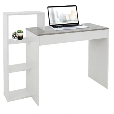 Afbeelding van Bureau met legplank 110x72x40 cm wit/betonlook hout ML Design