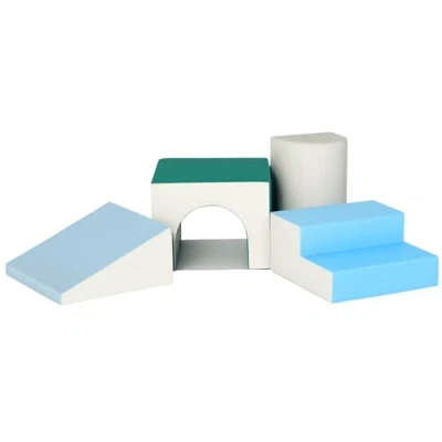 Afbeelding van HOMCOM bouwblokken set van 4 schuimstof bouwstenen easy cleaning zacht vullende foam blocks voor kinderen 1 3 jaar EPE lichtgrijs + blauw groen 150 x 50 39 cm