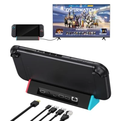 Afbeelding van SiWiQU Portable Switch 2 TV docking station, 1000 Mbit RJ45 ethernet adapter, LAN dock, compatibel met Nintendo alleen laadstation 4K @120Hz HDMI/type C/USB 3.0 [Niet voor