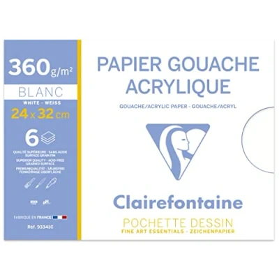 Afbeelding van Clairefontaine 93341C tekenpapier, acryl, 24 x 32 cm, 300 g, ideaal voor kunstdrukken, 6 vellen