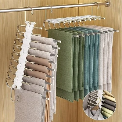 Afbeelding van ENCOUN 9 in 1 broekhanger, ruimtebesparend, 2 stuks broeken, kleerhangers, multifunctioneel, antislip, magische organizer voor kleding, handdoeken