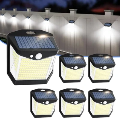 Afbeelding van Led verlichting op zonne energie voor buiten in de tuin: 248 leds, buitenverlichting, 6 stuks, met zonnepaneel bewegingssensor, 3 modi, 270 graden verlichting, solarlamp buiten, IP65