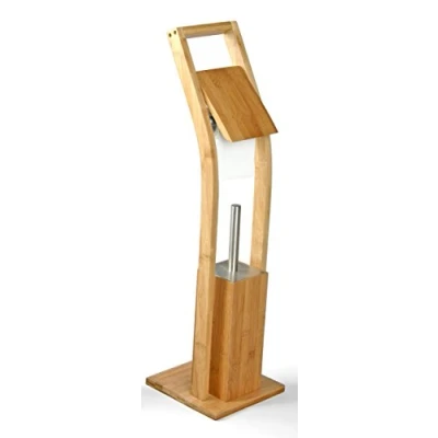 Afbeelding van MSV 140632 WC set van bamboe toiletpapierhouder hout met aparte kunststof houder