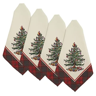 Afbeelding van Spode Servetset, vakantiehuisdecoratie, set van 4 (Spode kerstboom tartan collectie, rood)