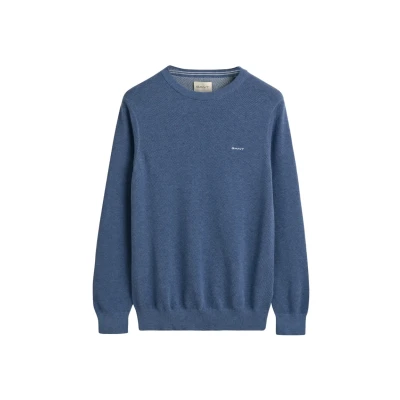 Afbeelding van Gant heren Fijngebreide pullover van piqué katoen met logoborduring in de kleur Indigo, maat: M