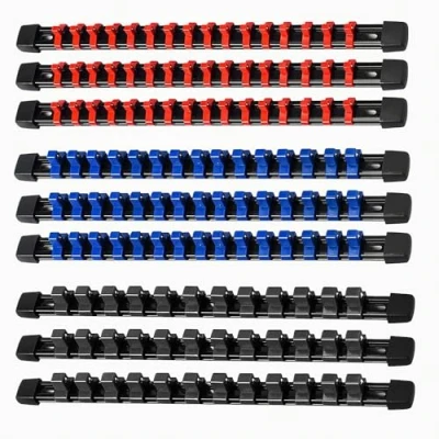 Afbeelding van ACEBON 9 delige opsteekrailset voor dopsleutelinzetstukken met 129 clips inzetstukken 6,3 mm (1/4&quot;), 10 (3/8&quot;), 12,5 (1/2 inch), steeksleutel organizer
