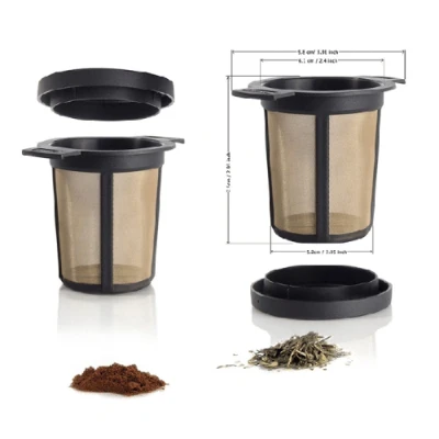 Afbeelding van finum® 2 x Brewing Basket (M) permanent filter voor thee en koffie, theefilter, kopjesfilter, kruidenfilter, kruidenzeef, BPA vrij, roestvrij staal, smaakneutraal, zwart