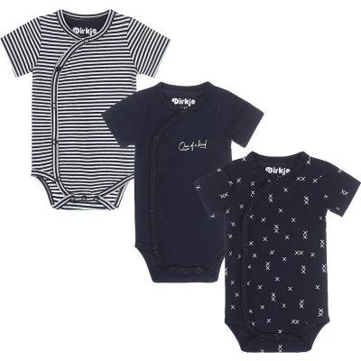 Afbeelding van Dirkje newborn baby romper set van 3 donkerblauw/wit