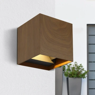 Afbeelding van Globo Buitenwandlamp Veronika up/down kubus houtoptiek
