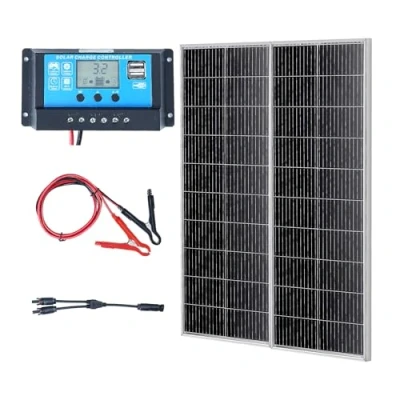 Afbeelding van VEVOR 200 W zonnepaneel, set van 2 12 V monokristallijn zonnepaneel plus laadregelaar 16,66 A zonne installatie, omzettingssnelheid 23%, compatibel met AGM , GEL FLD LI batterijen, ideaal voor