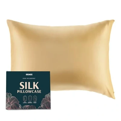 Afbeelding van DREAMZIE zijden kussensloop 100% natuurlijke moerbeizijde voor haar en huid 19 mm zijde aan beide 1 eenheid Goud 50x70 cm