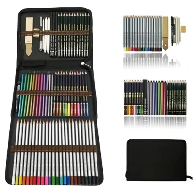 Afbeelding van Aquarel potloden, kleurpotloden, schetsen, kunst set, accessoireset en etui, voor kunstenaars, beginners leerlingen