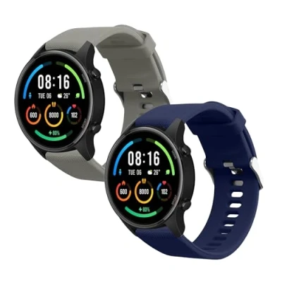 Afbeelding van kwmobile 2x horlogebandjes geschikt voor Xiaomi Mi Watch / Color Sport bandje Smartwatch bandjes van TPU Activity tracker horloge band in donkerblauw grijs