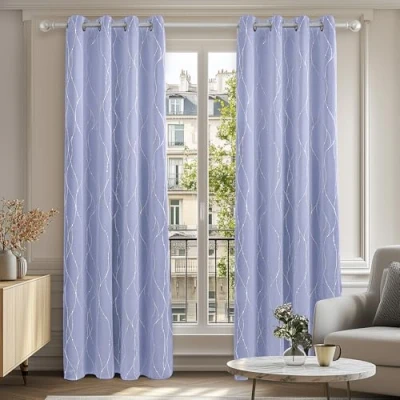 Afbeelding van Deconovo Verduisteringsgordijnen met ogen, ondoorzichtig, 2 stuks, energiebesparende stof, voor woonkamer, lichtpaars, 117 x 229 cm