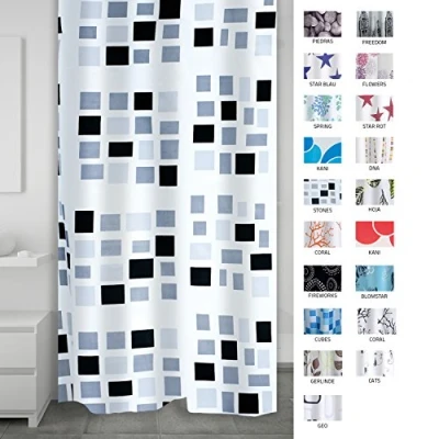 Afbeelding van RIDDER Douchegordijn textiel, 100% polyester, wit grijs zwart, 180 x 200 cm