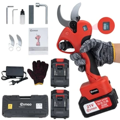 Afbeelding van OUTIGO Elektrische snoeischaar met 2 x 3000 mAh batterijen, 40 mm, display, borstelloze motor voor tuinieren, fruitbomen, wijngaarden