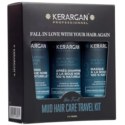 Afbeelding van Kerargan Reisset Revitaliserend met Zwarte Modder uit de Dode Zee voor Vet Haar en Geïrriteerde Hoofdhuid Shampoo, Conditioner, Masker Zuivert Revitaliseert Zonder Sulfaat, GMO 3x100ml