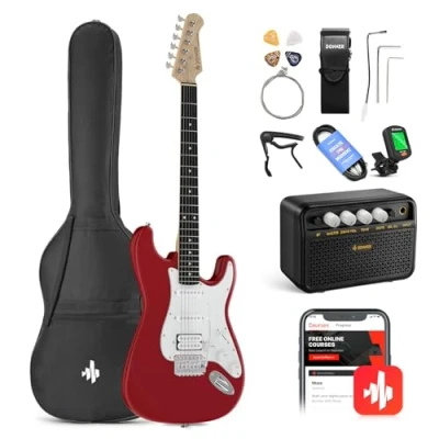 Afbeelding van Donner Elektrische gitaarset voor beginners, 39 inch, S H pickups met versterker, tas, capo, riem, touw, stemapparaat, kabel, plectrums, DST100