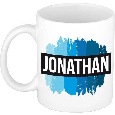 Afbeelding van Jonathan Naam / voornaam kado beker mok verfstrepen Gepersonaliseerde met mokken