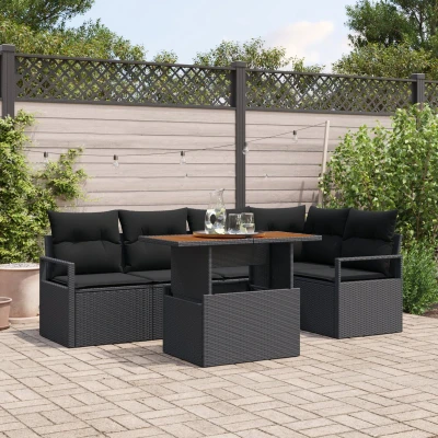 Afbeelding van vidaXL 6 Delige Tuin Sofa Set met Kussens Zwart Poly Rattan Acacia