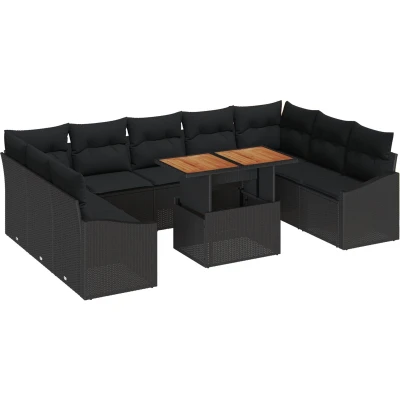 Afbeelding van vidaXL Tuin Sofa Set van 10 Zwart en Bruin Rattan Hout