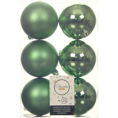 Afbeelding van Decoris Kerstballen 6 stuks kunststof groen 8 cm