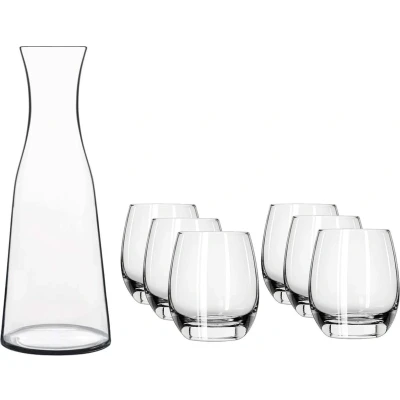 Afbeelding van Glazen karaf/schenkkan van 1 liter met 6x stuks drinkglazen/waterglazen 330 ml Karaffen
