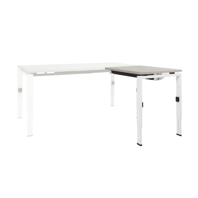 Afbeelding van Linesto N4 aanbouwbureau, hoogte instelbaar (65 85cm) met 120x60cm Honey Castello zwevend 25mm blad en zwart (RAL9005) tweepoot N frame (poot