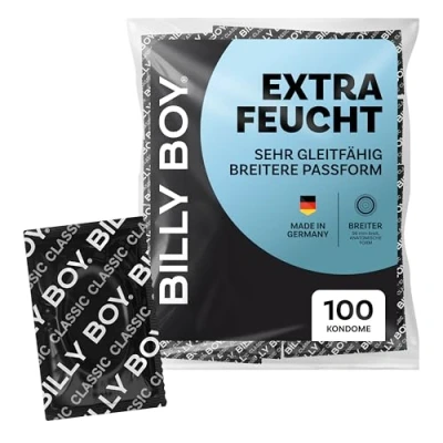 Afbeelding van BILLY BOY Condooms Extra Vochtig 100 stuks 56 mm BREDER met meer glijmiddel &amp; aangename geur (1x100 stuks)