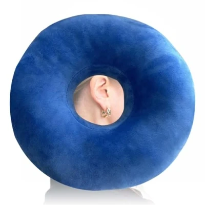Afbeelding van GOMETY Piercing kussen met gat, blauw donutkussen voor zijslapers tegen oorpijn, oorkussen, zijslaperpiercing, pijnverlichting in het oor
