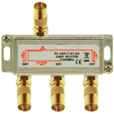 Afbeelding van TronicXL 3voudige Sat coax Splitter 3D 4K Digitaal HDTV compatibel kabeltelevisie Weerbestendig DVB C, BK Anlagen, S2, T2, DC Power Pass stekker, Weerbestendige metalen behuizing